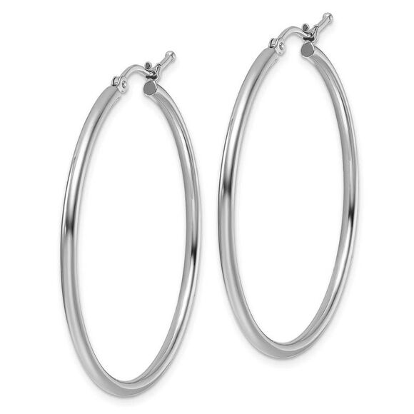 2mm Round Hoop Earrings in 10k White Gold, 40mm (1 1/2 Inch) - Picture 2 of 6